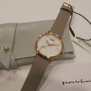 Authentic Cluse la Roche Rose Gold White Marble / Grey Women Watch Leather Strap